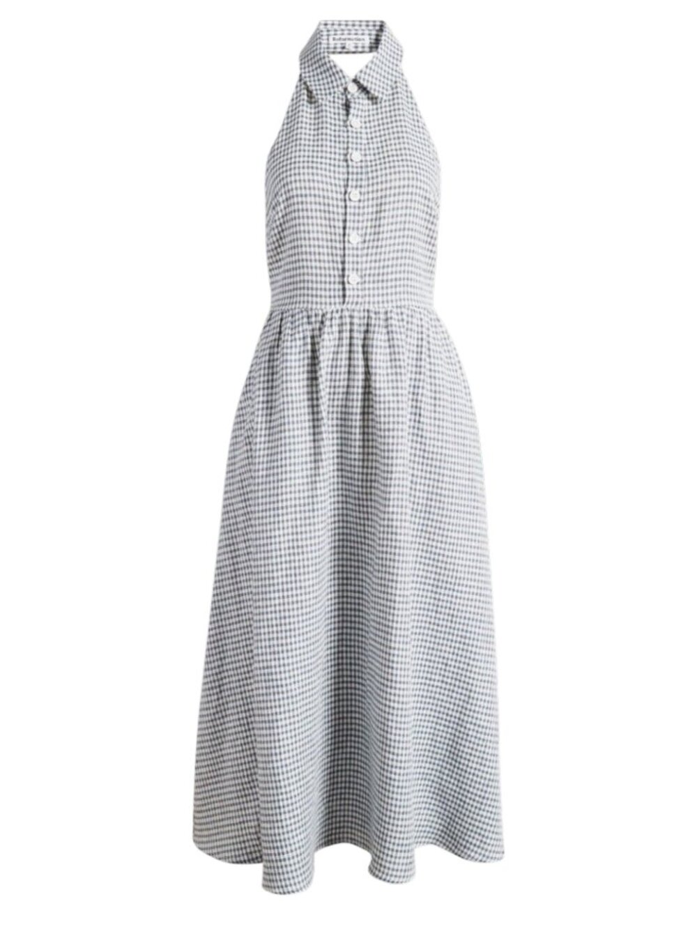NWOT Reformation Tace Gingham Check Linen Halter Midi Dress 8 Slate White - Picture 3 of 11